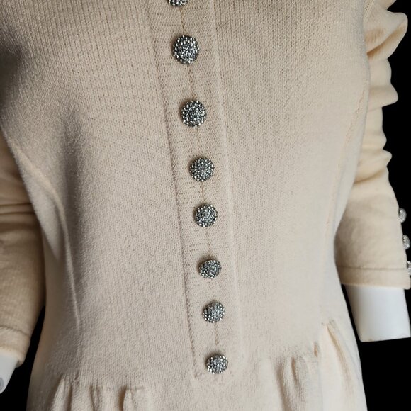 80's Designer Don Sayres for Wellmore Cream Hue Santana Knit Wool & Rayon Dress - Picture 8 of 8